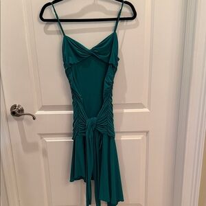 BCBGMaxAzria Teal Gathered Spaghetti Strap Dress